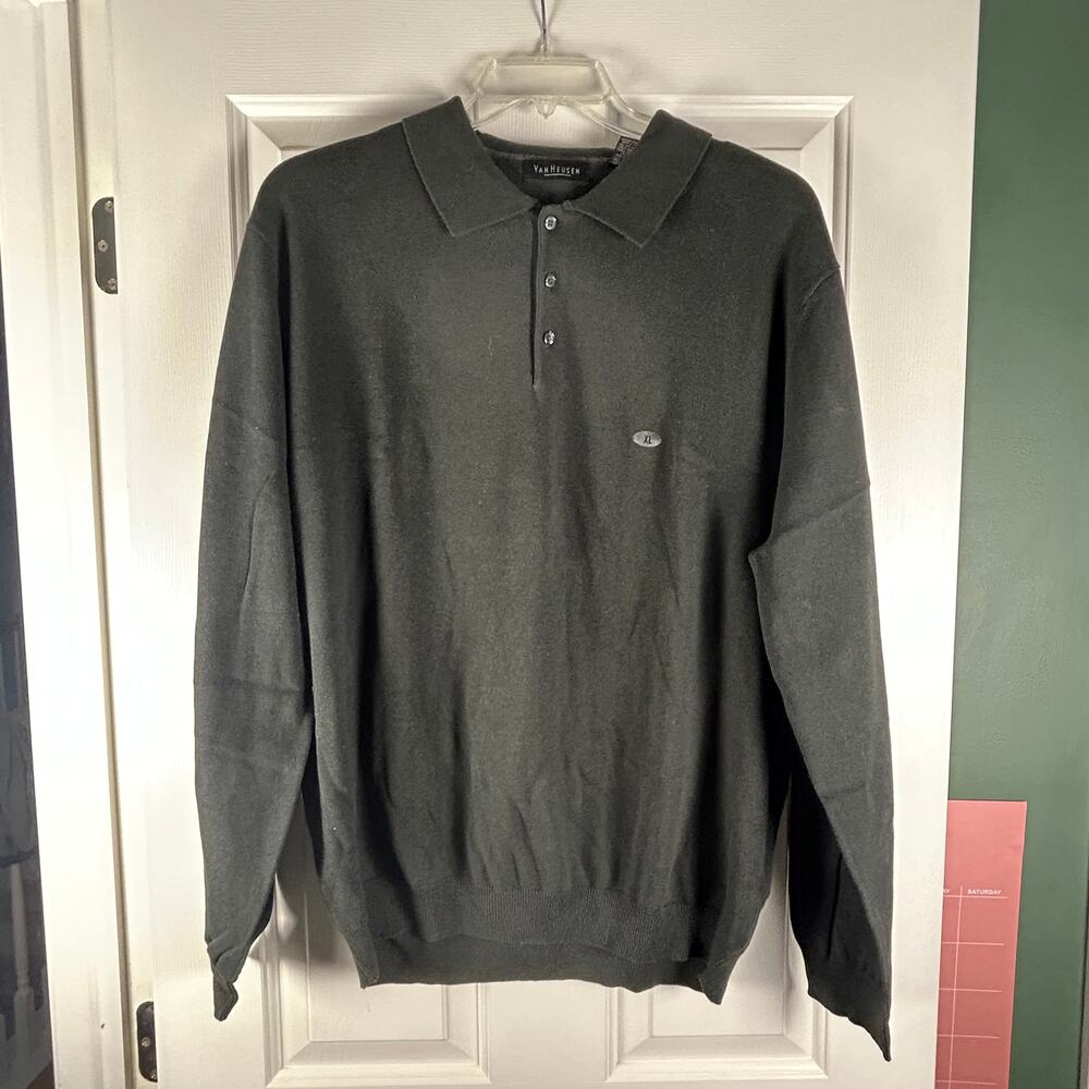 Van Heusen Sweater Polo Mens Size XL Charcoal Gray Johnny Collar